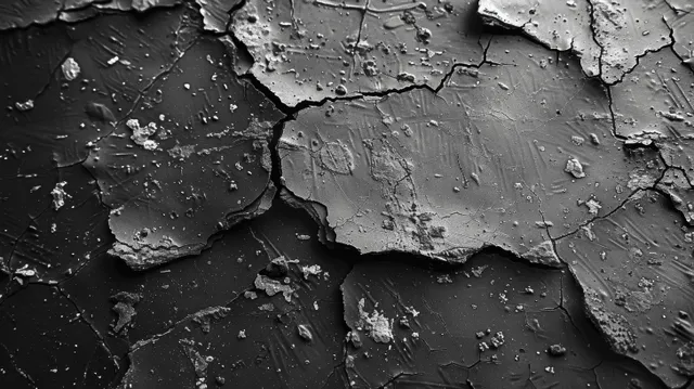 Monochrome cracked grunge surface with scratches and dust specks like aged film emulsion.