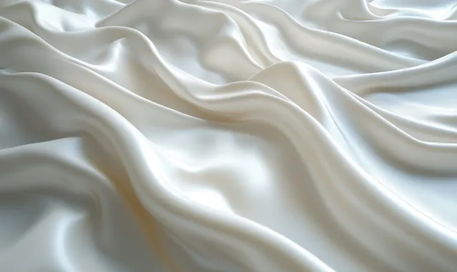 White silk scarf fabric close-up with smooth folds and soft shadows across a silky surface.