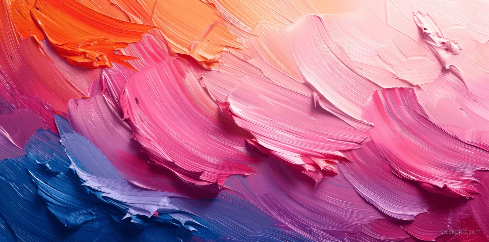 Abstract underwater brushstroke swirls in blue, teal, and pink form layered wave-like strokes.