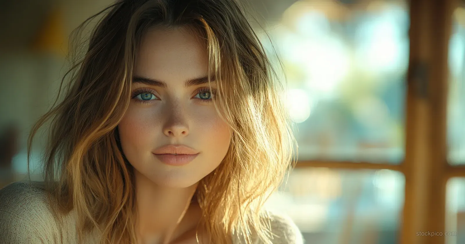 A young woman smiles in warm golden-hour light while standing outdoors with blurred nature behind her.