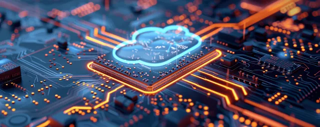 Futuristic cloud server grid with glowing security lock during secure data synchronization
