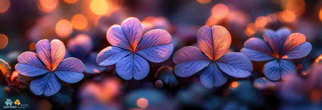 Purple clover-like flowers in soft bokeh lights on a New Year background