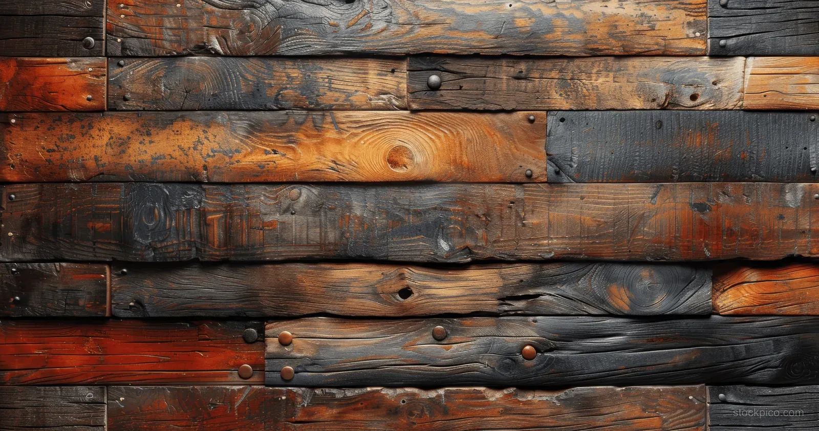 Weathered rustic wooden planks with visible grain and nail heads form a warm brown and orange background banner.