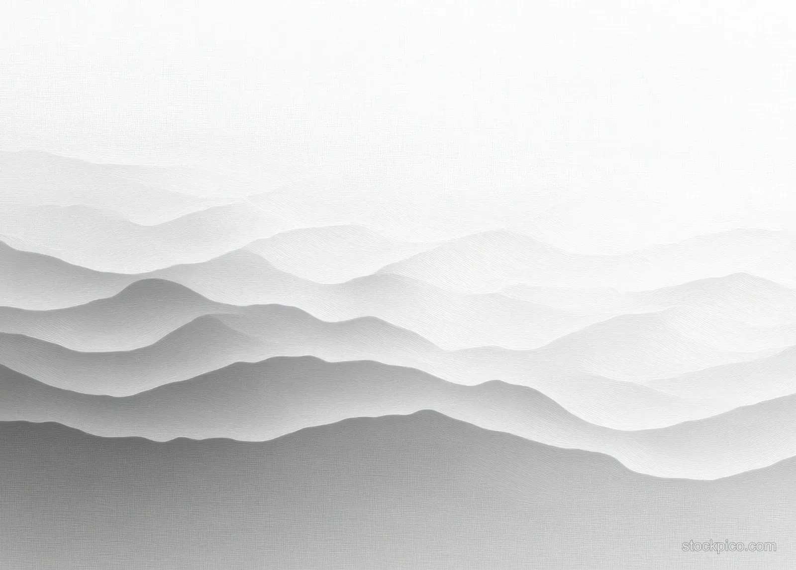 Monochrome layered wave ridges fade into a misty gray horizon like distant mountain contours.