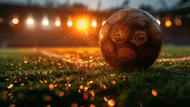 Soccer Ball on Lush Green Pitch in Stadium Under Lights