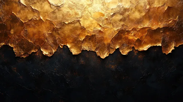 Black and gold textured abstract canvas background with metallic gold flaking edge