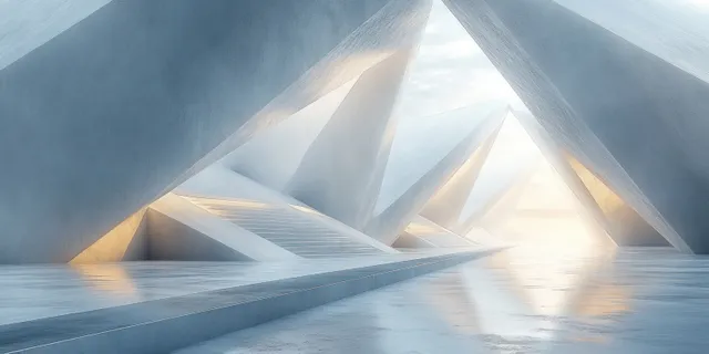White triangular light study in a minimalist architectural interior with layered shadows
