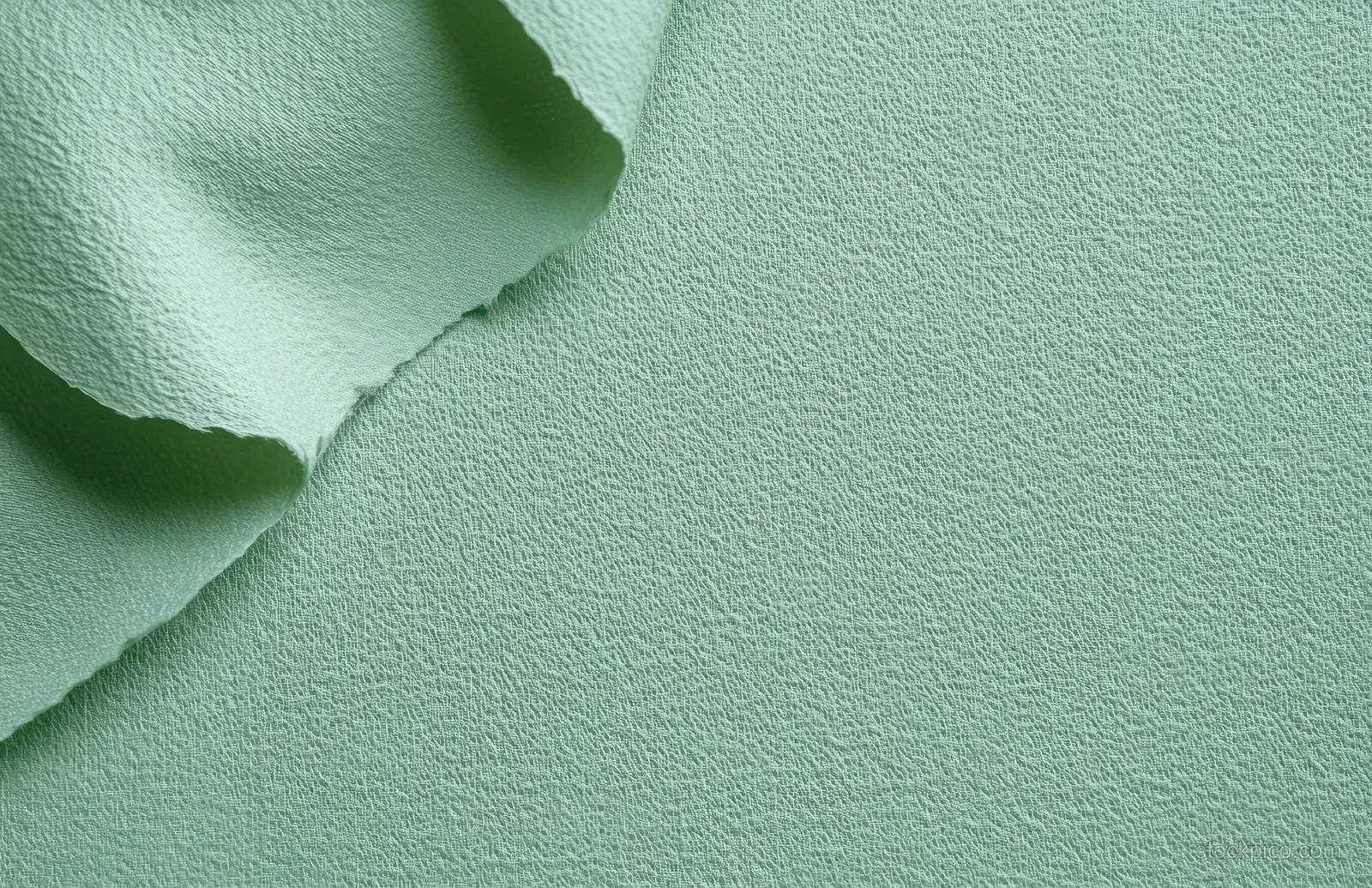 Light green textured paper close-up with torn edge, soft shadows, and delicate folds under even light.