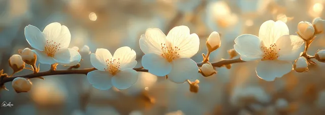 Spring apple tree blossoms glowing in sunlight with soft bokeh background and delicate petals