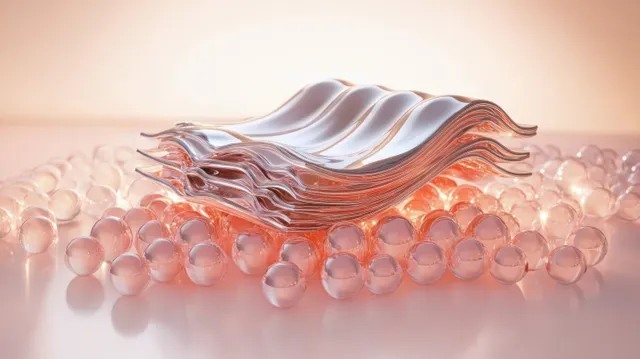 Collagen serum concept over a glowing skin layer with floating microbeads