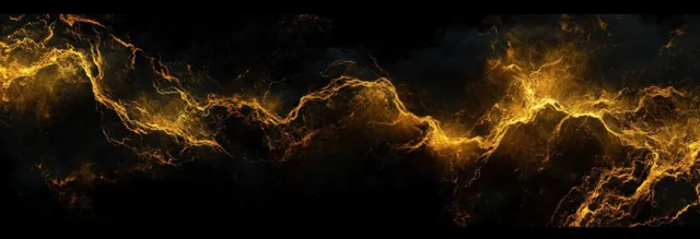 Golden electric lightning energy streaks crackle horizontally across a black background, glowing with bright radiance.