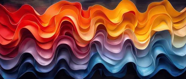 Rainbow layered wooden wave texture with flowing 3D geometric ridges