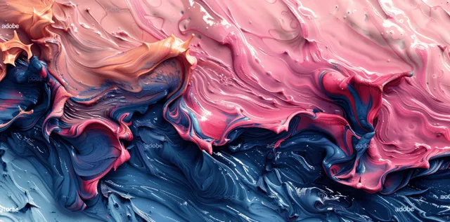 Blue and pink pastel waves swirl across a textured abstract underwater background.