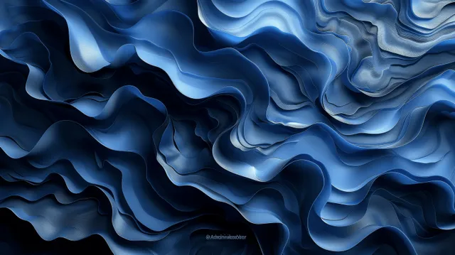 Dark blue abstract background with layered wavy ripples and soft glowing highlights.