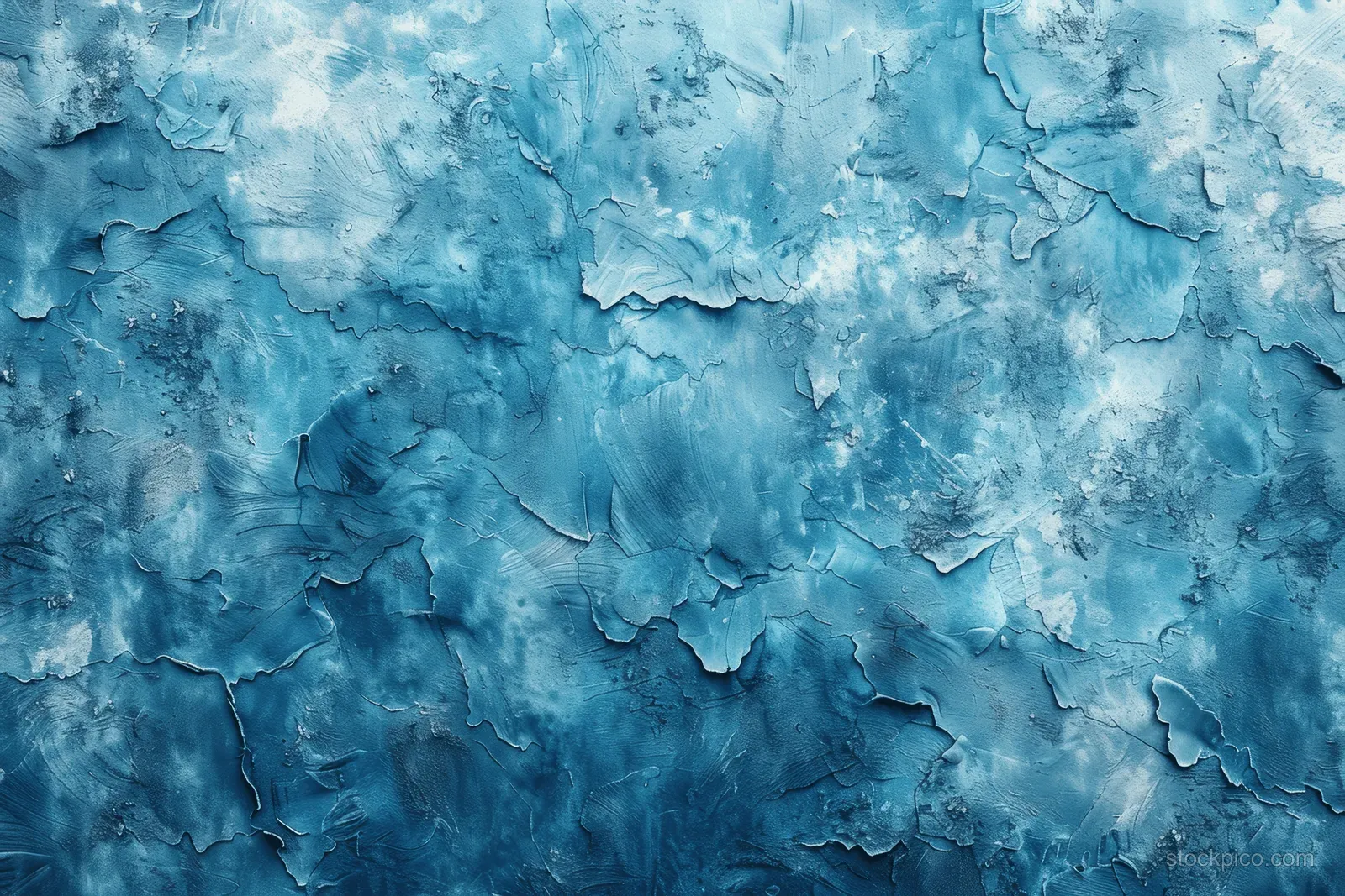 Pastel teal and cyan watercolor-like plaster texture fills the frame with subtle cracks and mottled concrete grain.