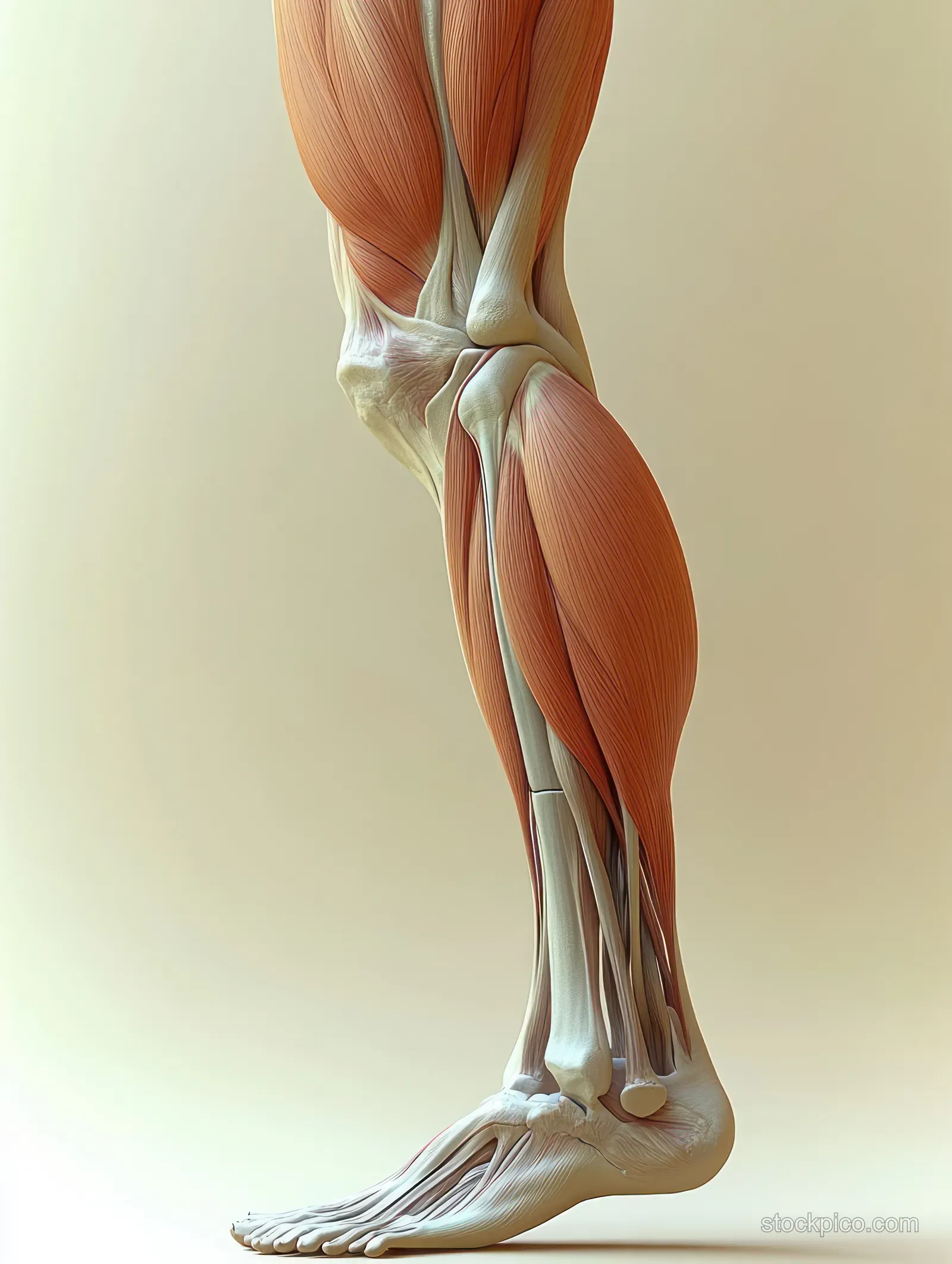 Lateral view anatomical illustration of the hamstring muscles and knee joint with highlighted thigh tendons.
