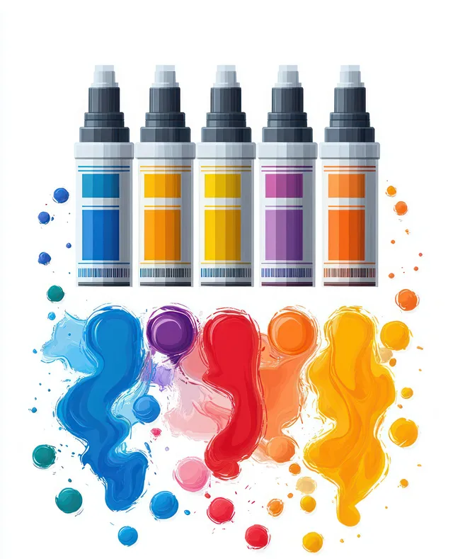 Colorful paint tubes standing above vibrant paint splashes on a light background.