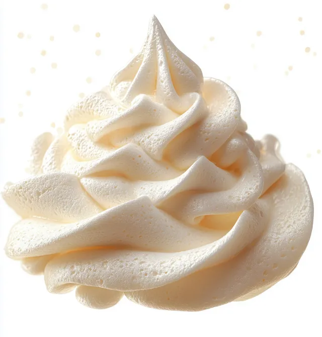 Close-up vanilla soft serve swirl with creamy texture and soft studio light