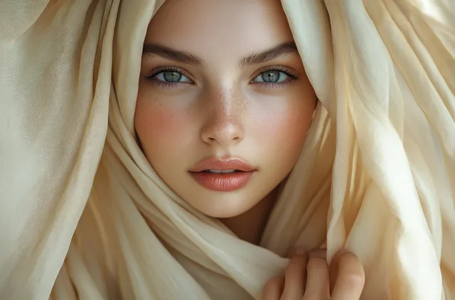 Serene Middle Eastern Woman in Soft Beige Hijab Portrait