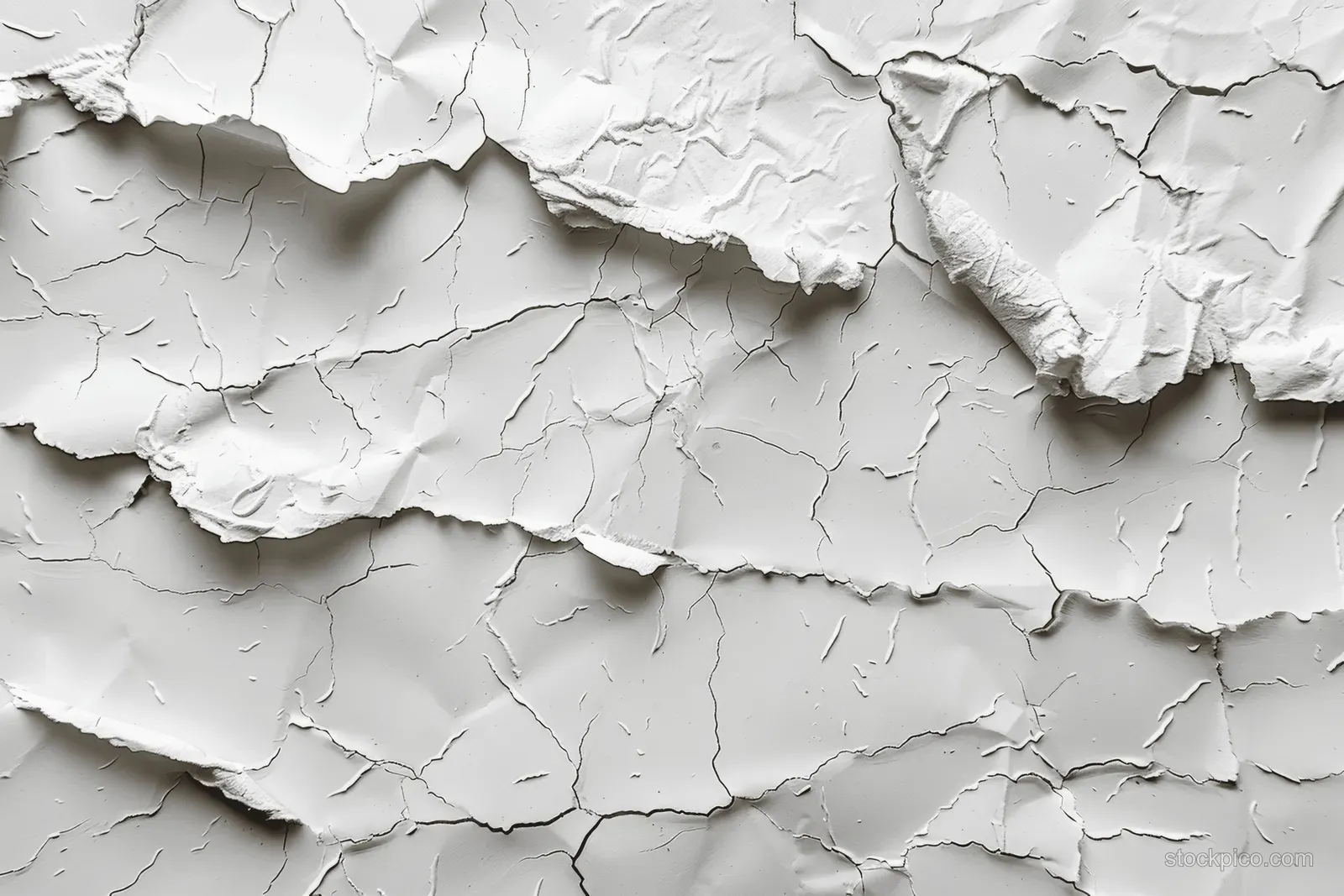 Torn white craft paper covers an aged newspaper vignette, leaving textured blank space.