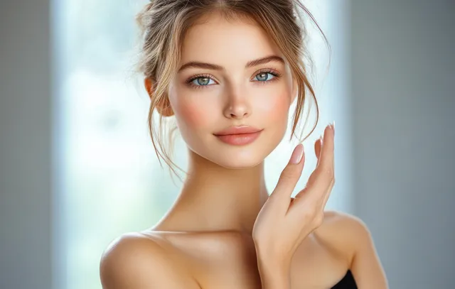Elegant Woman Touching Her Face During Spa Skincare Treatment