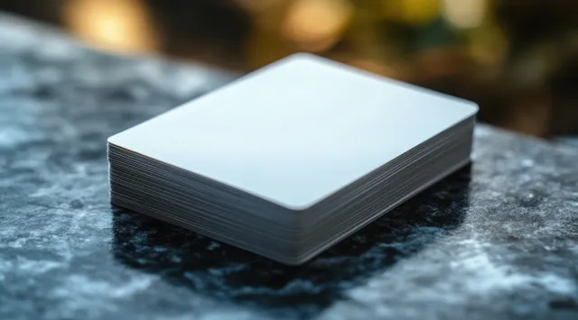 Minimalist 3D render of a playing card deck showcasing a blank card mockup with realistic lighting and shadows.