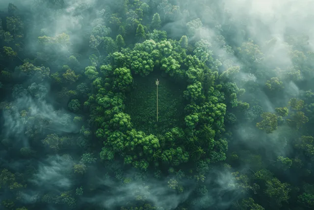 Lush rainforest canopy with misty air, symbolizing sustainable conservation and green targets