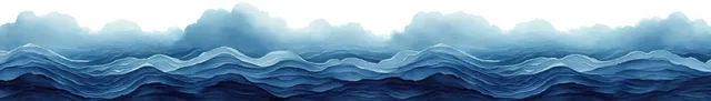 Seamless watercolor ocean wave pattern with tall crests and soft blue misty lighting.
