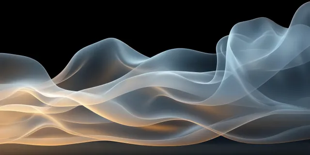 Translucent fluid wave ribbon with soft backlight and gentle curves over dark background