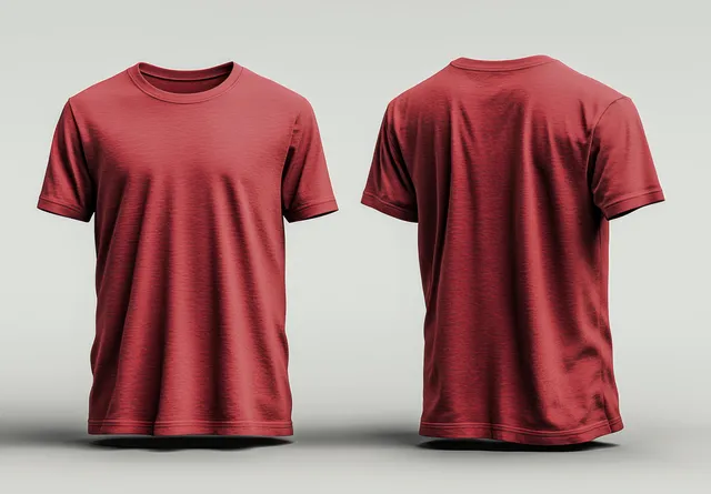 Red slim-fit short-sleeve T-shirt front and back views isolated on a plain light background with soft shadows.