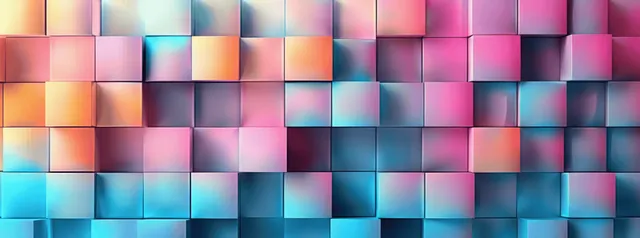 Pastel glossy 3D squares and rectangles form a textured geometric mosaic background