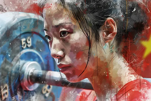 Intense Focus of a Female Chinese Weightlifter at the 59 kg Event