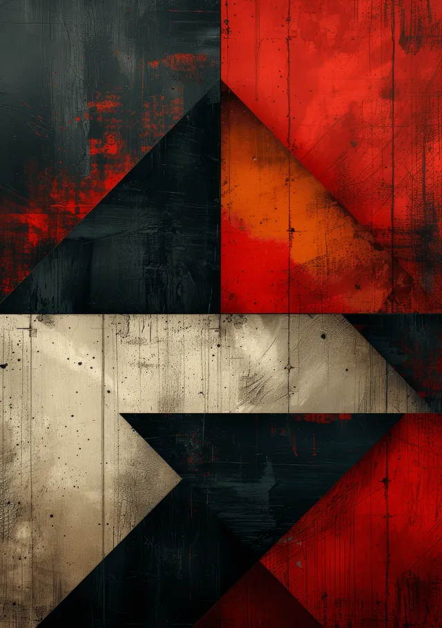 Red Black and White geometric shapes on textured presentation background