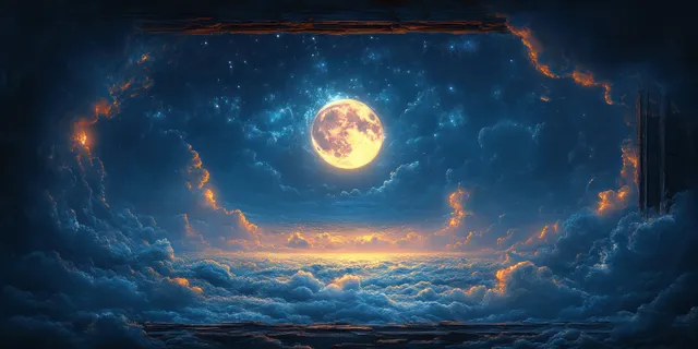 Full Moon Over Misty Cliff Under Dark Halloween Sky