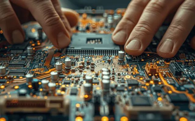 A technician inspects a computer mainboard during a hardware upgrade and diagnostics process.