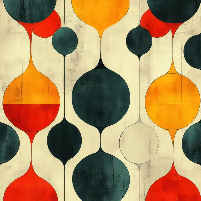 Vintage geometric bottle shapes seamless pattern with teal, orange, and red on off-white