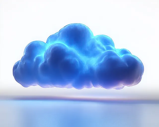 Glossy blue cloud icon with light glow and subtle reflections on white background