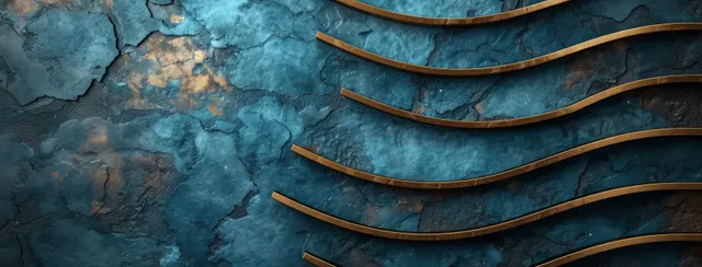 Copper arc lines sweep across a dark teal textured blue background in a horizontal banner layout.