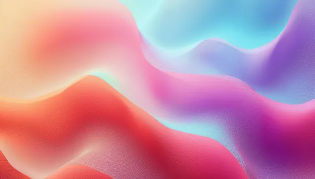 Swirling retro rainbow wave gradient background with soft pink, teal, and orange hues and faint grainy noise.
