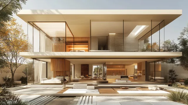 A bright loft office with desk and monitor, skylights, and a floor-plan grid overlay on the architecture view.