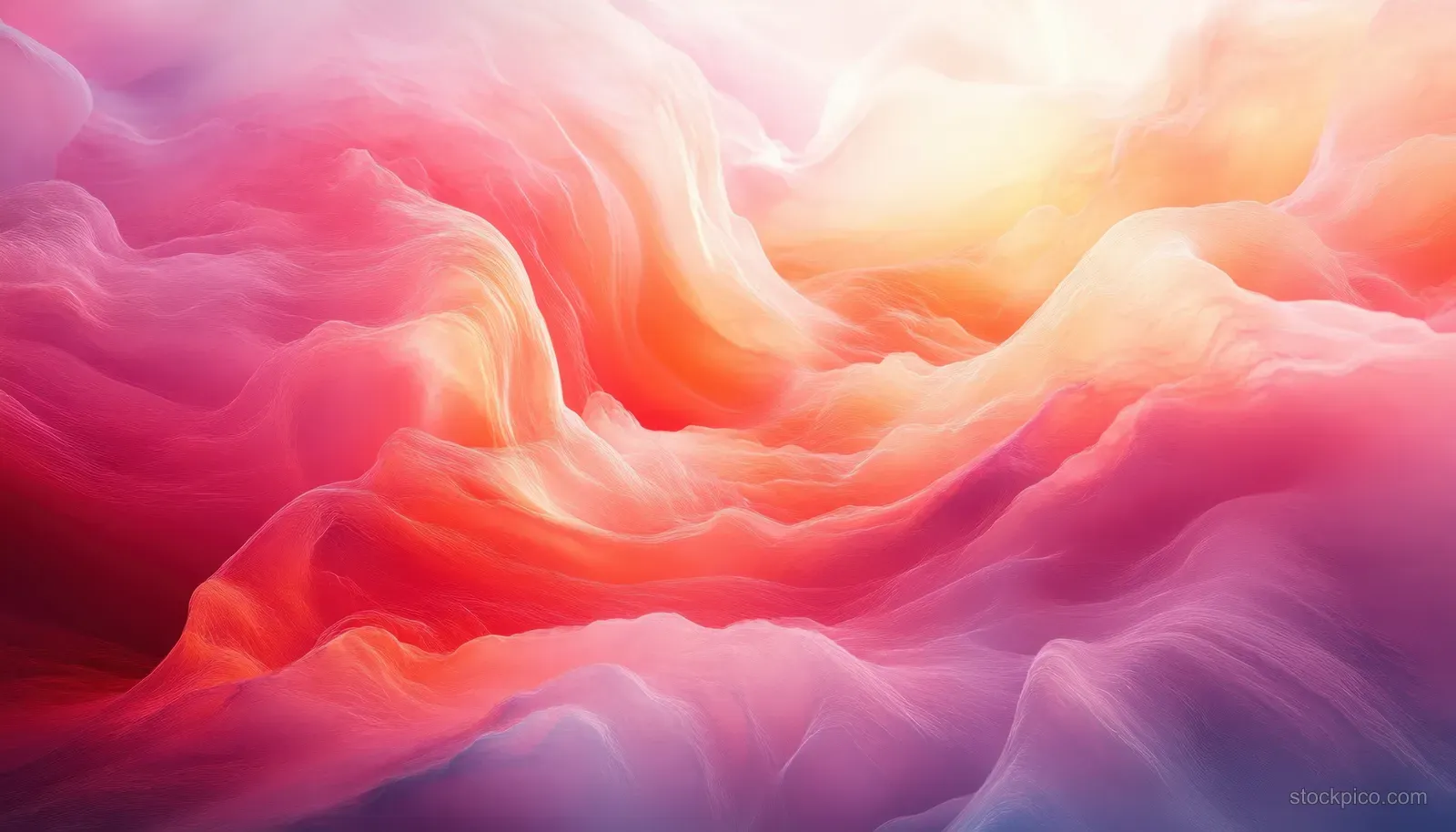 Soft blurred pink and orange wave-like shapes blend into glowing gradient light across an abstract background.