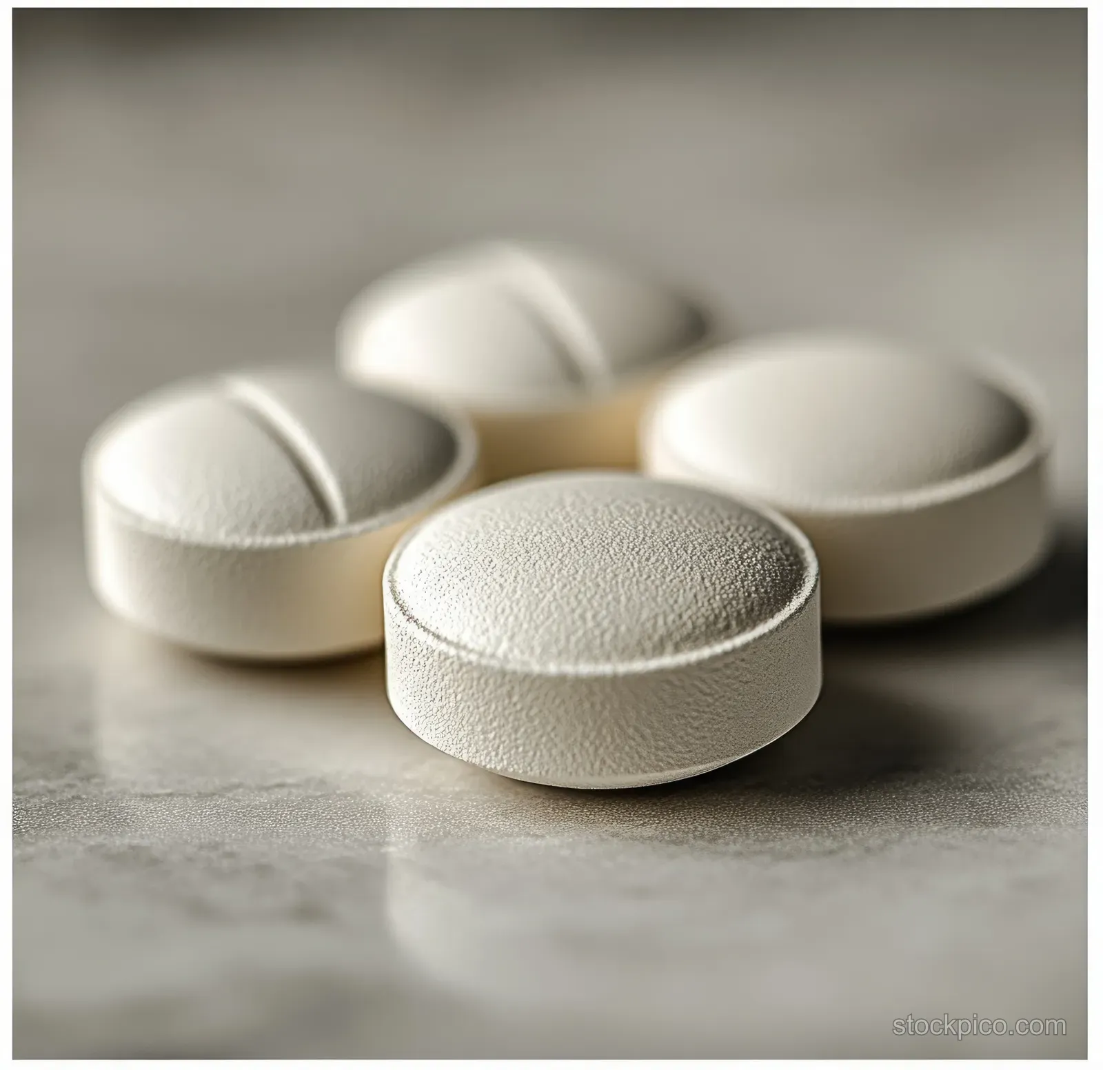Three effervescent multivitamin tablets lie on a smooth white surface in a close-up view.