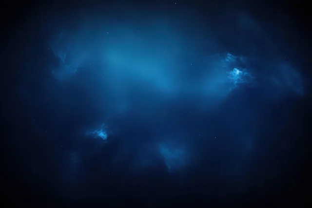 Dark blue nebula clouds glow softly across deep space with scattered small stars.