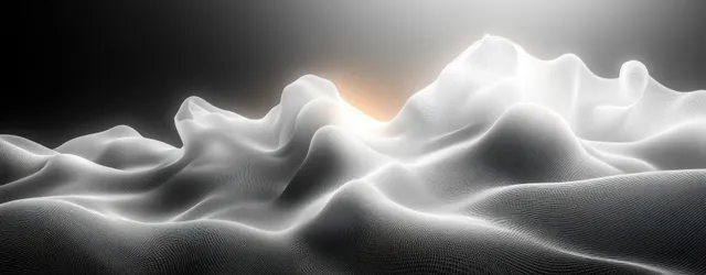 Black-and-white abstract gradient waves with smooth curves and a subtle grainy texture fill the background.