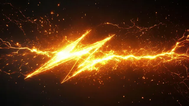 Golden lightning bolt with branching energy beams and sparks glowing across a dark starry background.