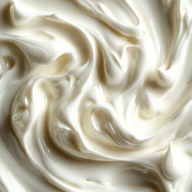 Thick creamy white texture with soft swirls and glossy highlights filling the frame.