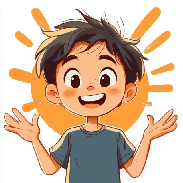 Smiling young boy shrugging with open hands and curious expression