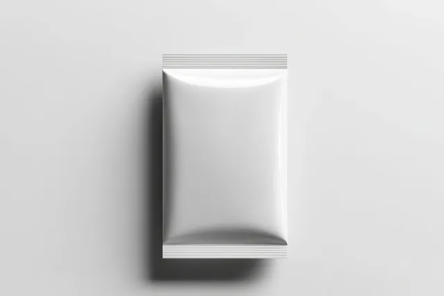 Minimal white protein bar wrapper mockup on a clean light background with a soft shadow.