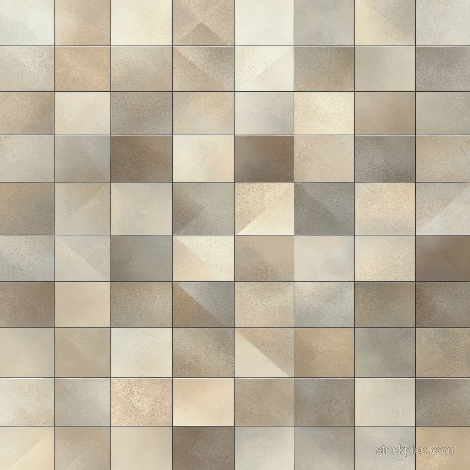Seamless grid of beige, cream, and light brown square tiles with subtle textured geometry and soft gradients.