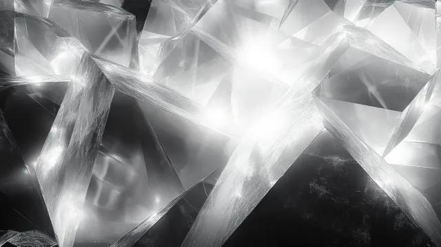 Close-up of translucent crystal shards with bright reflective highlights forming angular geometric patterns.